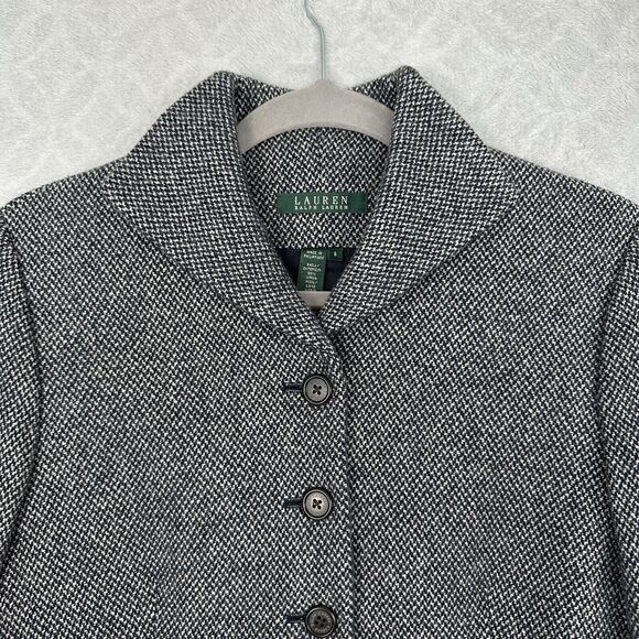 LRL Ralph Lauren Tweed Blazer Jacket Womens 6 Navy White Houndstooth Virgin Wool - Picture 3 of 15